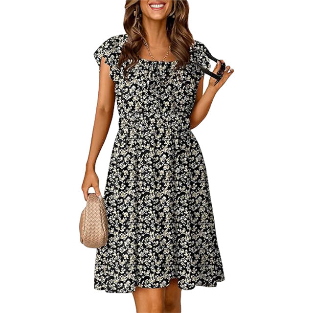 🔥2026 SUMMER DEAL🔥 Women‘s Boho Ruffle Sleeve Smocked Mini Dress