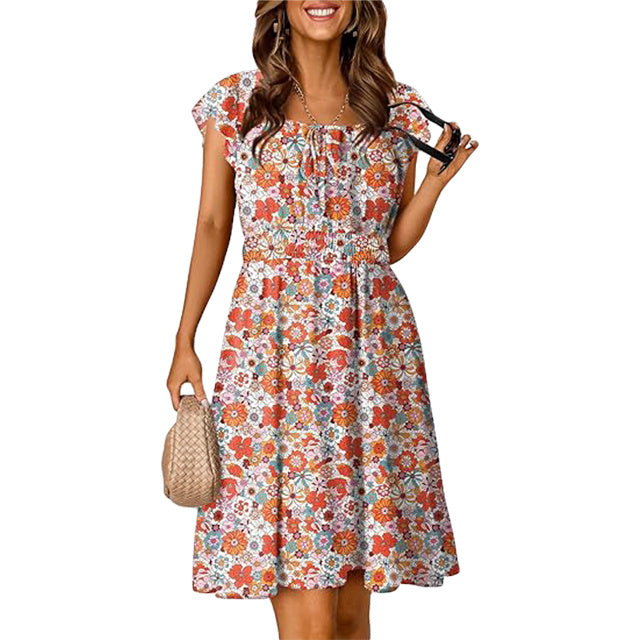 🔥2026 SUMMER DEAL🔥 Women‘s Boho Ruffle Sleeve Smocked Mini Dress