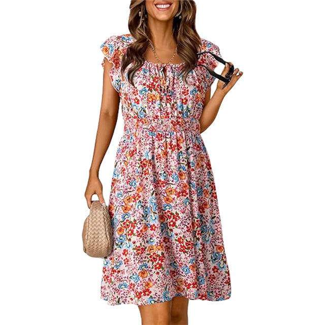 🔥2026 SUMMER DEAL🔥 Women‘s Boho Ruffle Sleeve Smocked Mini Dress